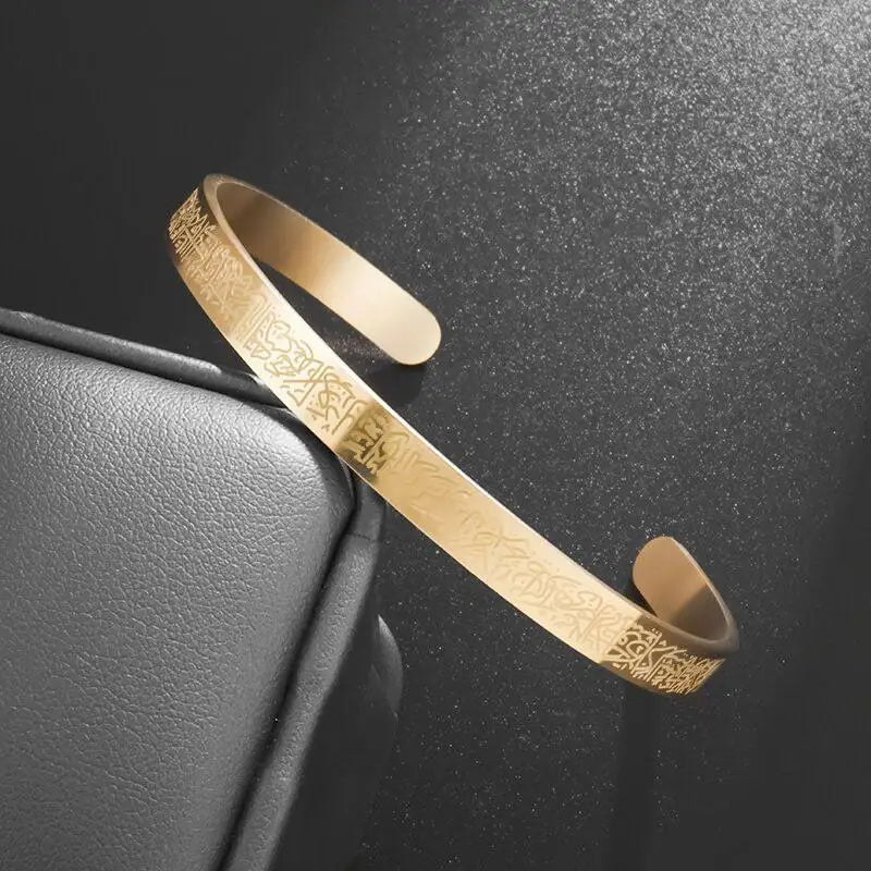Ayat-ul-kursi Bangle – Elegant Islamic Bracelet In Black, Golden & Silver (double Polish Finish)